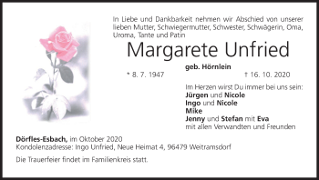 Anzeige von Margarete Unfried von MGO