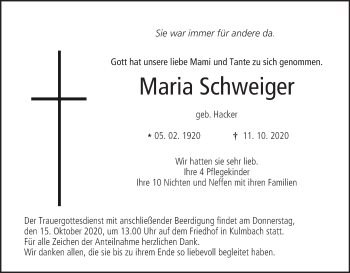 Anzeige von Maria Schweiger von MGO