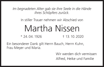 Anzeige von Martha Nissen von MGO