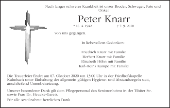 Anzeige von Peter Knarr von MGO
