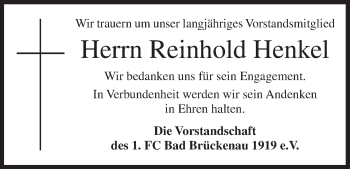 Anzeige von Reinhold Henkel von MGO