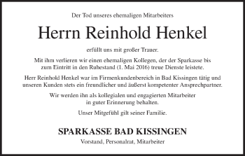 Anzeige von Reinhold Henkel von MGO