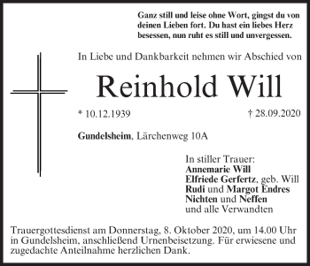 Anzeige von Reinhold Will von MGO