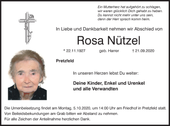 Anzeige von Rosa Nützel von MGO