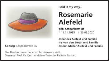 Anzeige von Rosemarie Alefeld von MGO