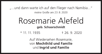Anzeige von Rosemarie Alefeld von MGO