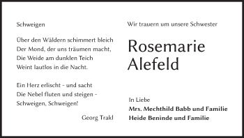 Anzeige von Rosemarie Alefeld von MGO