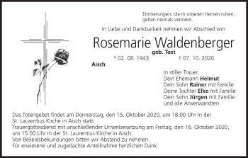 Anzeige von Rosemarie Waldenberger von MGO