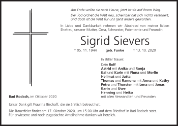Anzeige von Sigrid Sievers von MGO