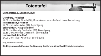 Anzeige von Totentafel vom 08.10.2020 von MGO