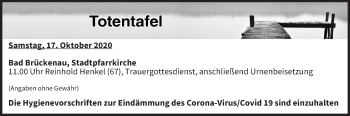 Anzeige von Totentafel vom 17.10.2020 von MGO