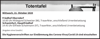 Anzeige von Totentafel vom 21.10.2020 von MGO