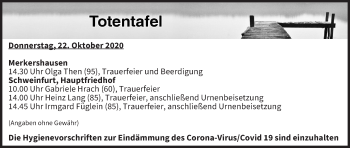 Anzeige von Totentafel vom 22.10.2020 von MGO