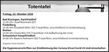 Anzeige von Totentafel vom 23.10.2020 von MGO