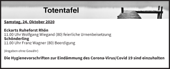 Anzeige von Totentafel vom 24.10.2020 von MGO