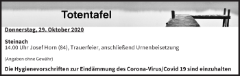 Anzeige von Totentafel vom 29.10.2020 von MGO