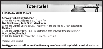 Anzeige von Totentafel vom 30.10.2020 von MGO