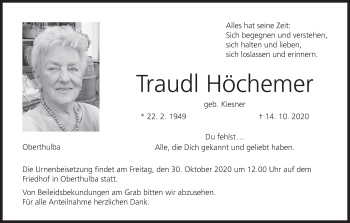 Anzeige von Traudl Höchemer von MGO