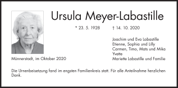 Anzeige von Ursula Meyer-Labastille von MGO