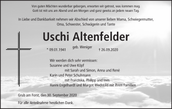 Anzeige von Uschi Altenfelder von MGO