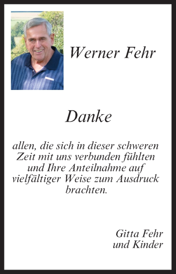 Anzeige von Werner Fehr von MGO