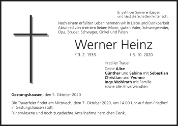 Anzeige von Werner Heinz von MGO