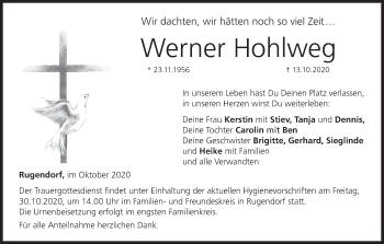 Anzeige von Werner Hohlweg von MGO