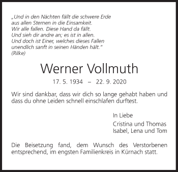 Anzeige von Werner Vollmuth von MGO