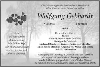 Anzeige von Wolfgang Gebhardt von MGO