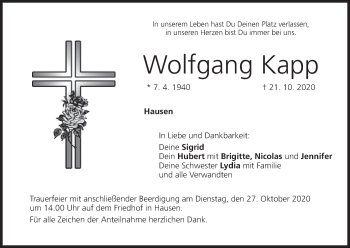 Anzeige von Wolfgang Kapp von MGO