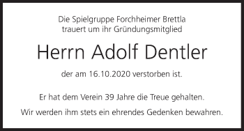 Anzeige von Adolf Dentler von MGO