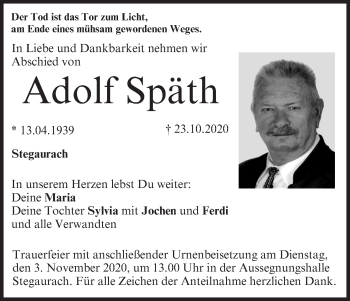 Anzeige von Adolf Späth von MGO
