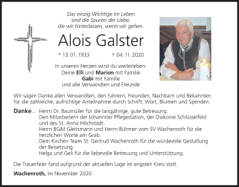 Anzeige von Alois Galster von MGO