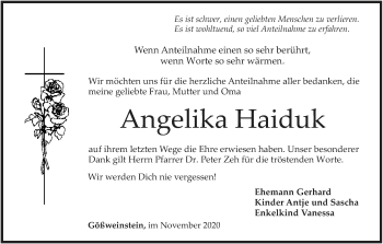 Anzeige von Angelika Haiduk von MGO