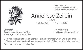 Anzeige von Anneliese Zeilein von MGO
