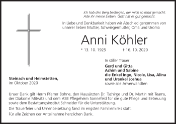 Anzeige von Anni Köhler von MGO