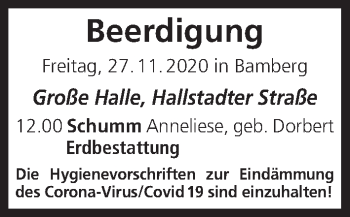 Anzeige von Beerdigungen vom 27.11.2020 von MGO