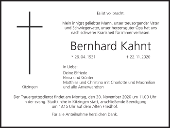 Anzeige von Bernhard Kahnt von MGO