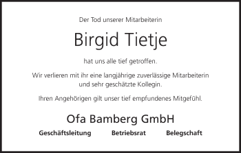 Anzeige von Birgid Tietje von MGO