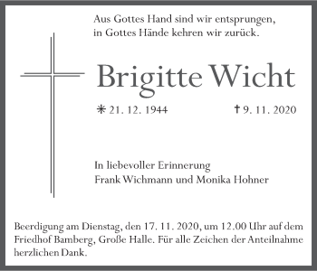 Anzeige von Brigitte Wicht von MGO