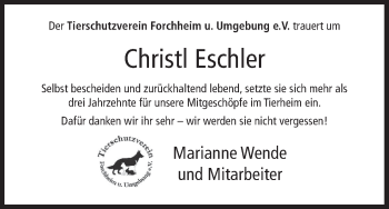 Anzeige von Christl Eschler von MGO