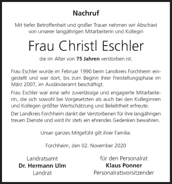 Anzeige von Christl Eschler von MGO