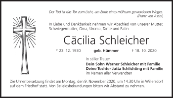 Anzeige von Cäcilia Schleicher von MGO