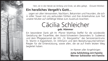 Anzeige von Cäcilia Schleicher von MGO