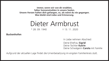 Anzeige von Dieter Armbrust von MGO
