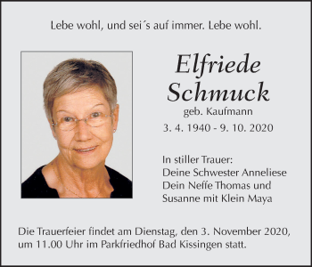 Anzeige von Elfriede Schmuck von MGO