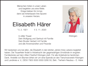 Anzeige von Elisabeth Härer von MGO