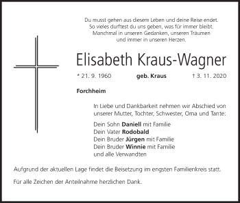 Anzeige von Elisabeth Kraus-Wagner von MGO