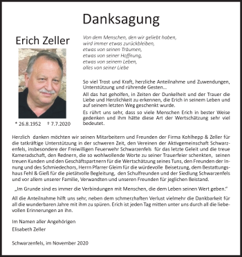 Anzeige von Erich Zeller von MGO