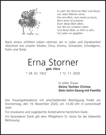 Anzeige von Erna Storner von MGO